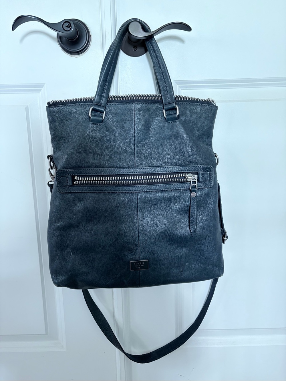 Fossil Men's Dark Navy Leather Convertible Messenger Tote